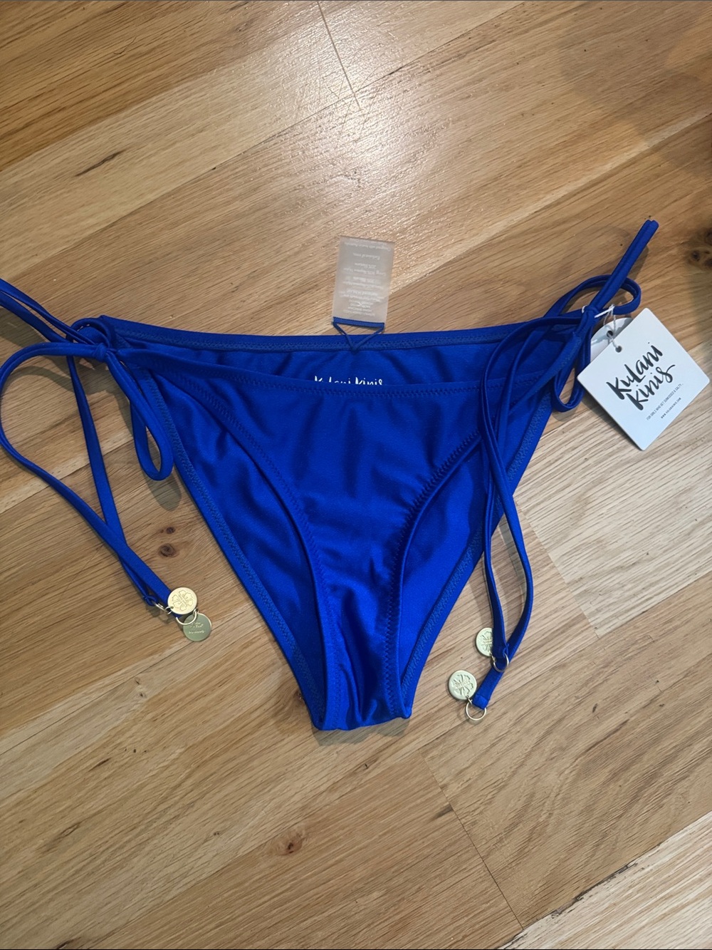 Kulani Kinis Cobalt Blue Tie-Side Bikini Bottom with Gold Charms